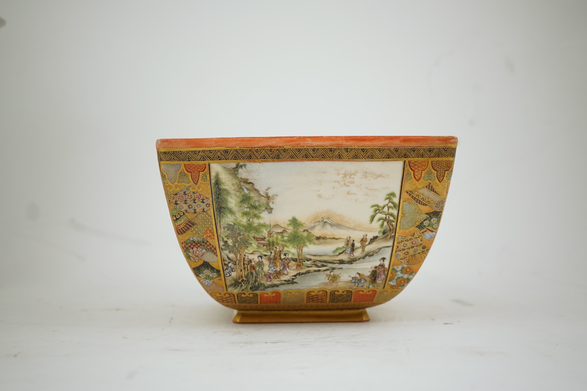A Japanese Satsuma square bowl, signed Ryozan, Meiji period